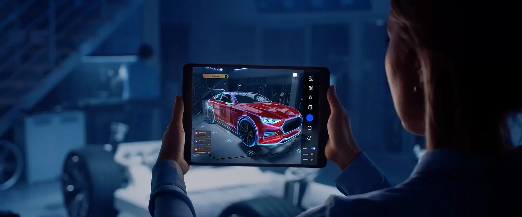 Virtuelles Fahrzeugmodell in Augmented-Reality-Darstellung